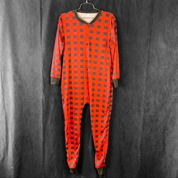 OVERALL PYJAMAS PLAID RED BLACK  BEAR CHEEKS MOM NIGHTWEAR SIZE MEDIUM - Picture 5 of 16